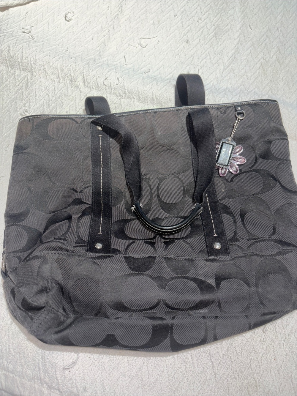 Y2K Coach Black Signature Canvas Tote with Charm